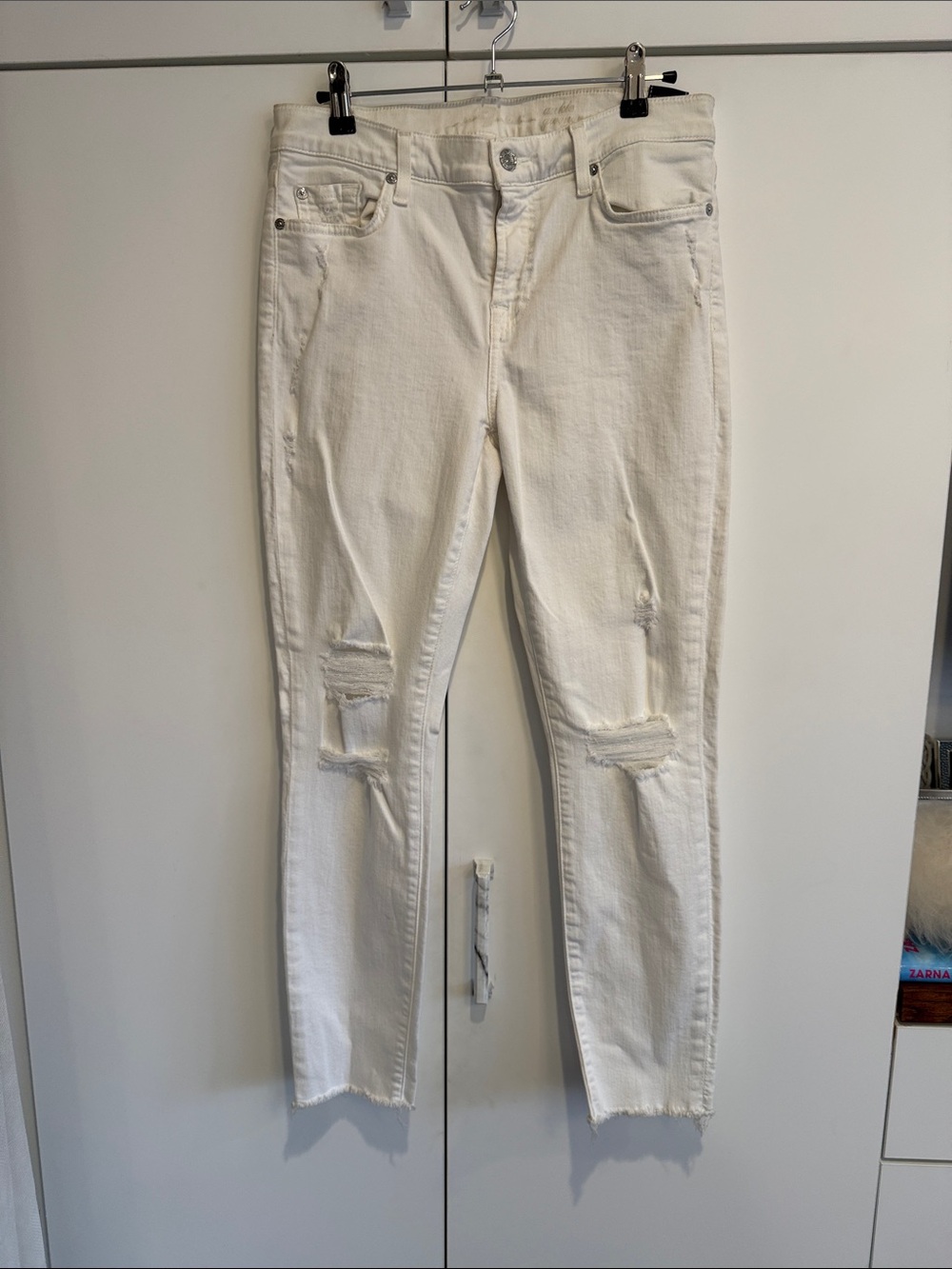 7 For All Mankind White Distressed Skinny Jeans